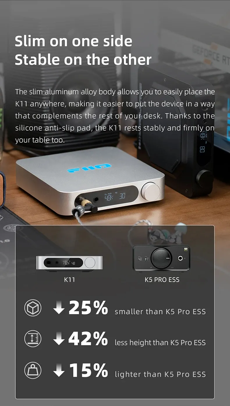 FiiO K11 HiFi Balanced Decoder Headphone Amplifier USB DAC AMP Hi-Res Audio 1400mW Power 384kHz/32Bit DSD256 4.4MM 6.5MM RCA Coaxial Outputs