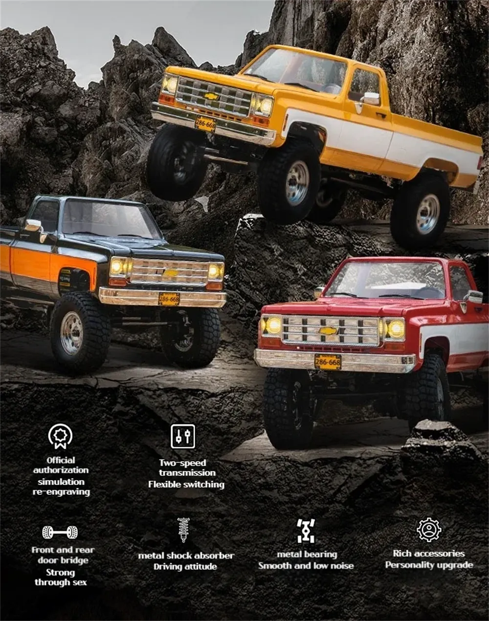 FMS FCX18 Chevrolet K10 RTR 1/18 2.4G 4WD RC Car Rock Crawler Two Speed LED Light Pickup Off Road Climbing Truck Vehicles Models Remote Control Toys