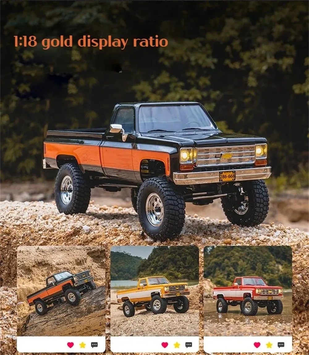 FMS FCX18 Chevrolet K10 RTR 1/18 2.4G 4WD RC Car Rock Crawler Two Speed LED Light Pickup Off Road Climbing Truck Vehicles Models Remote Control Toys