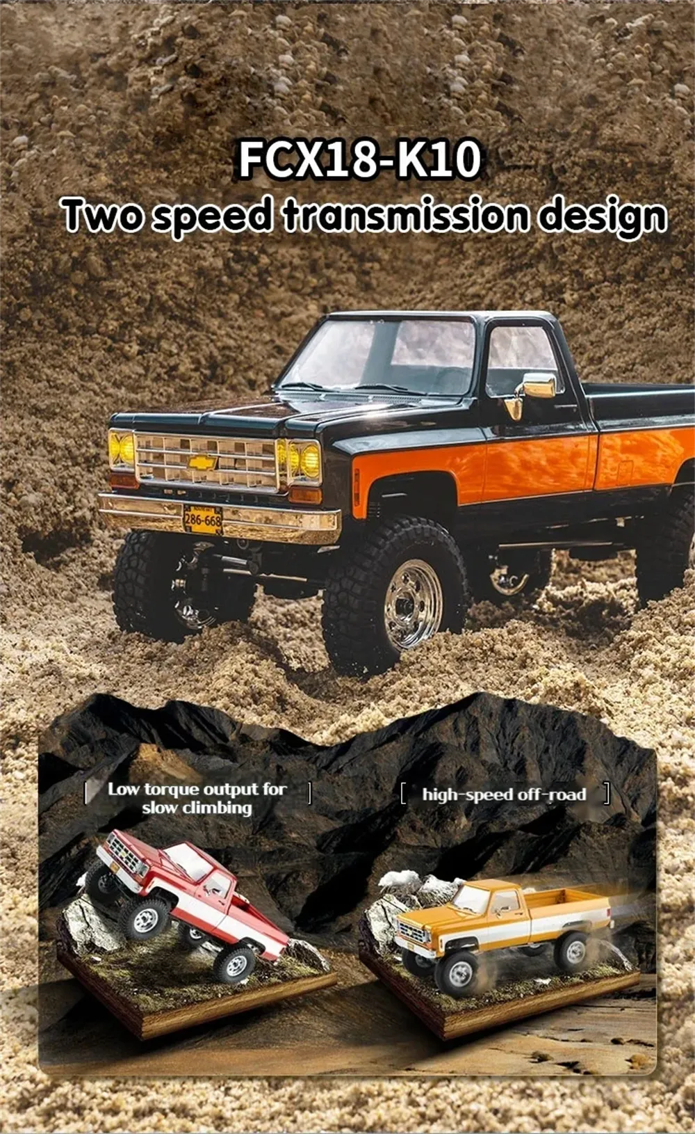 FMS FCX18 Chevrolet K10 RTR 1/18 2.4G 4WD RC Car Rock Crawler Two Speed LED Light Pickup Off Road Climbing Truck Vehicles Models Remote Control Toys