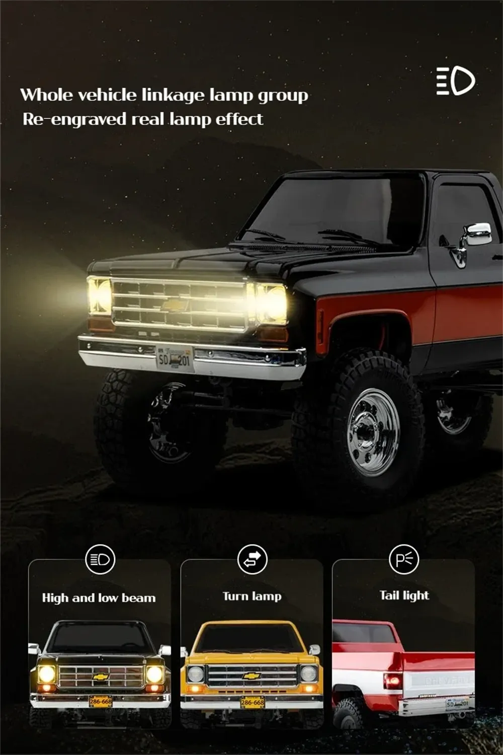 FMS FCX18 Chevrolet K10 RTR 1/18 2.4G 4WD RC Car Rock Crawler Two Speed LED Light Pickup Off Road Climbing Truck Vehicles Models Remote Control Toys