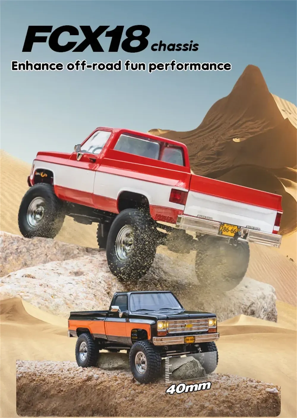 FMS FCX18 Chevrolet K10 RTR 1/18 2.4G 4WD RC Car Rock Crawler Two Speed LED Light Pickup Off Road Climbing Truck Vehicles Models Remote Control Toys