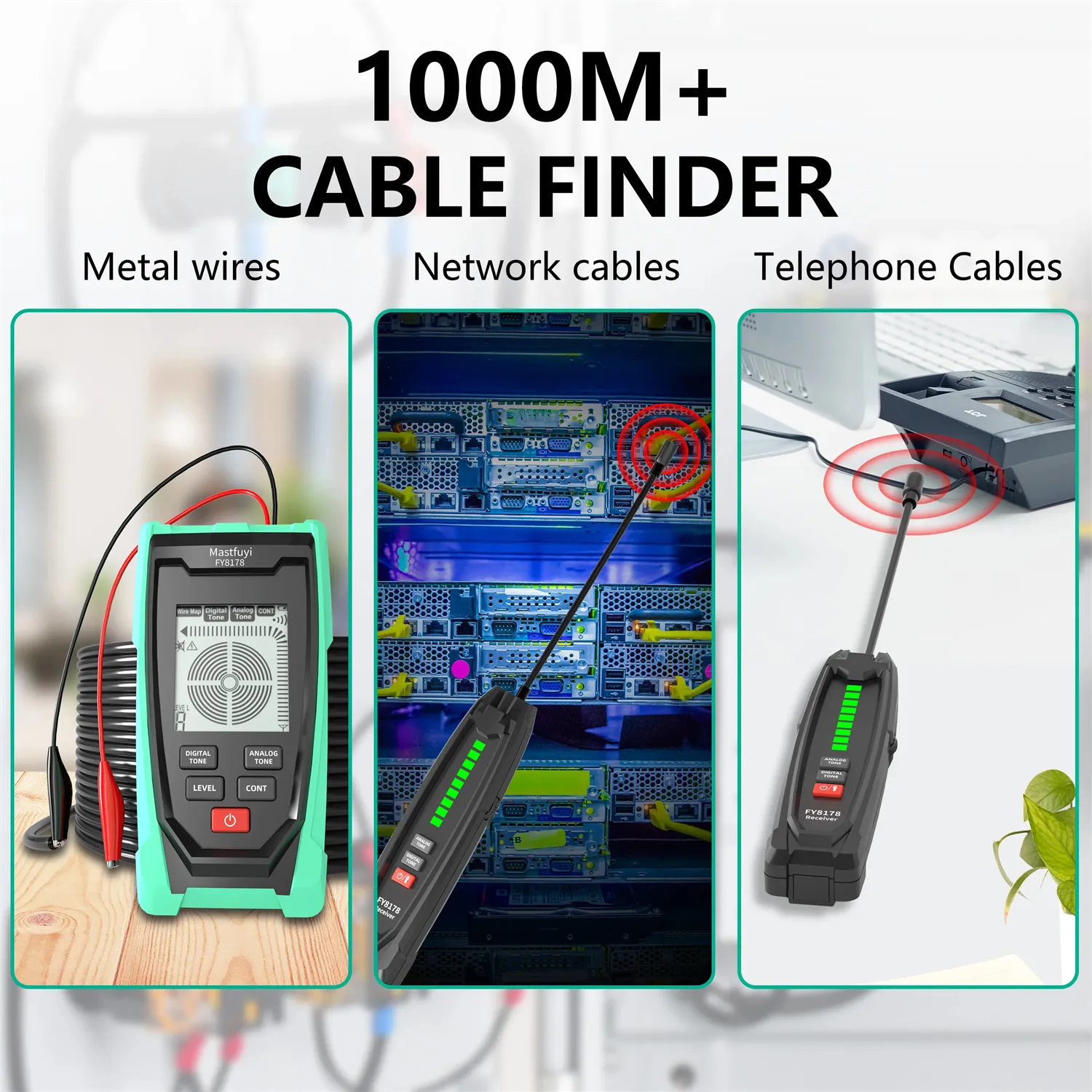 FUYI FY8178 Professional Underground Line tester Digital Analogue Wire Tracker 1000m Range Sensitivity Adjustment USB-TYPE-C Charging FUYI FY8178 Professional Underground Line tester Digital Analogue Wire Tracker 1000m Range Sensitivity Adjustment USB-TYPE-C Charging