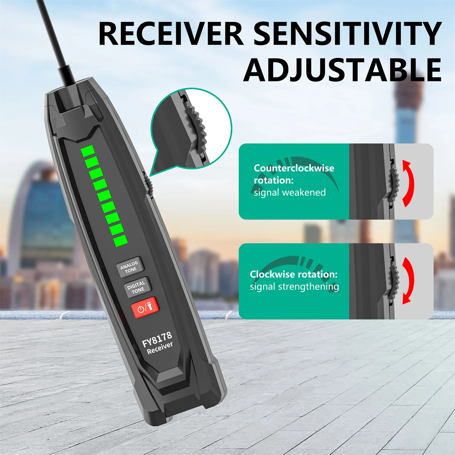 FUYI FY8178 Professional Underground Line tester Digital Analogue Wire Tracker 1000m Range Sensitivity Adjustment USB-TYPE-C Charging FUYI FY8178 Professional Underground Line tester Digital Analogue Wire Tracker 1000m Range Sensitivity Adjustment USB-TYPE-C Charging
