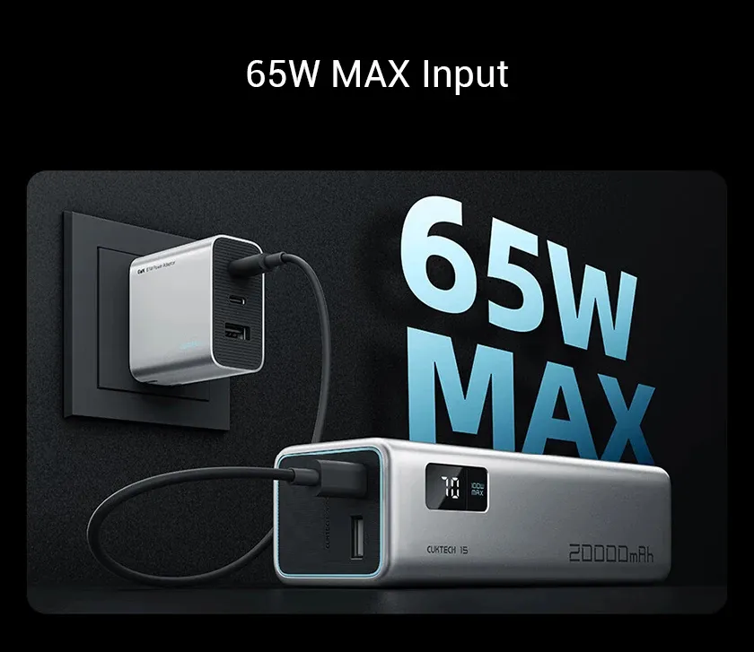 Xiaomi ZMI CUKTECH PB200P 150W 73Wh 20000mAh Power Bank LED Digital Display External Battery Power Supply with 1 Input & 3 Outputs Support PD3.0 QC3.0 PPS UFCS Fast Charging for iPhone 16 15 14 13 Pro Max for Samsung Galaxy Z Flip6 for Xiaomi MIX Fold4