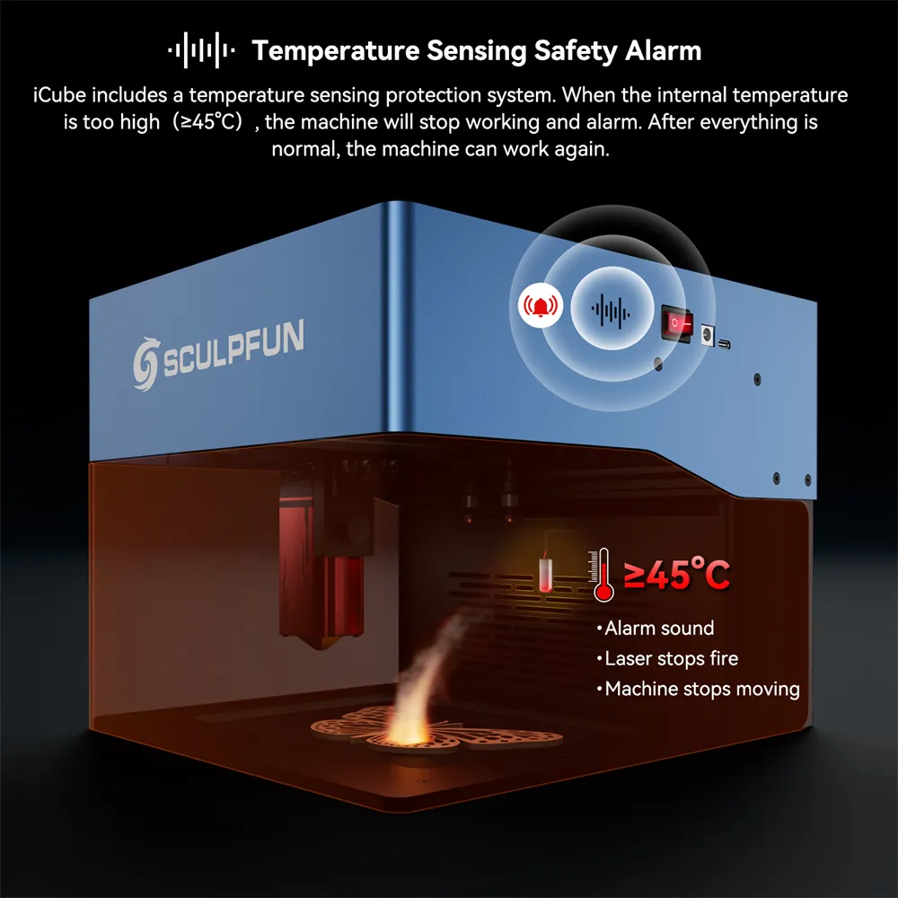 Refurbished SCULPFUN iCube Pro 5W Laser Engraver Portable Laser Engraving Machine with Smoke Filter Temperature Alarm 130x130mm Engraving Area Refurbished SCULPFUN iCube Pro 5W Laser Engraver Portable Laser Engraving Machine with Smoke Filter Temperature Alarm 130x130mm Engraving Area