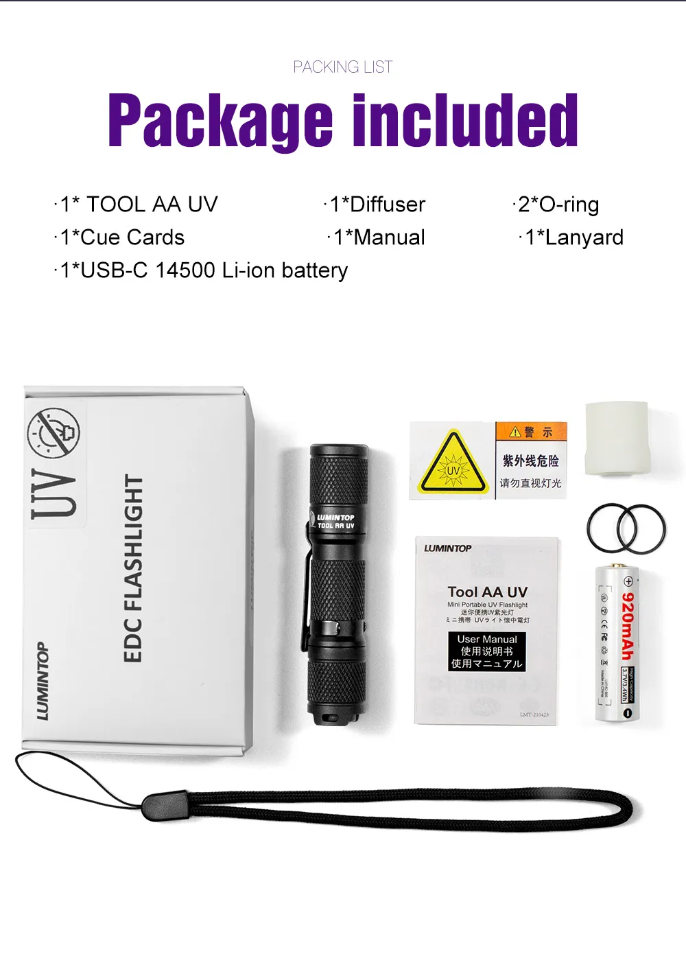 LUMINTOP Tool AA 2.0 365nm UV Flashlight with 14500 Battery Purple Light Mini Portable Torch Medical Test Light LUMINTOP Tool AA 2.0 365nm UV Flashlight with 14500 Battery Purple Light Mini Portable Torch Medical Test Light