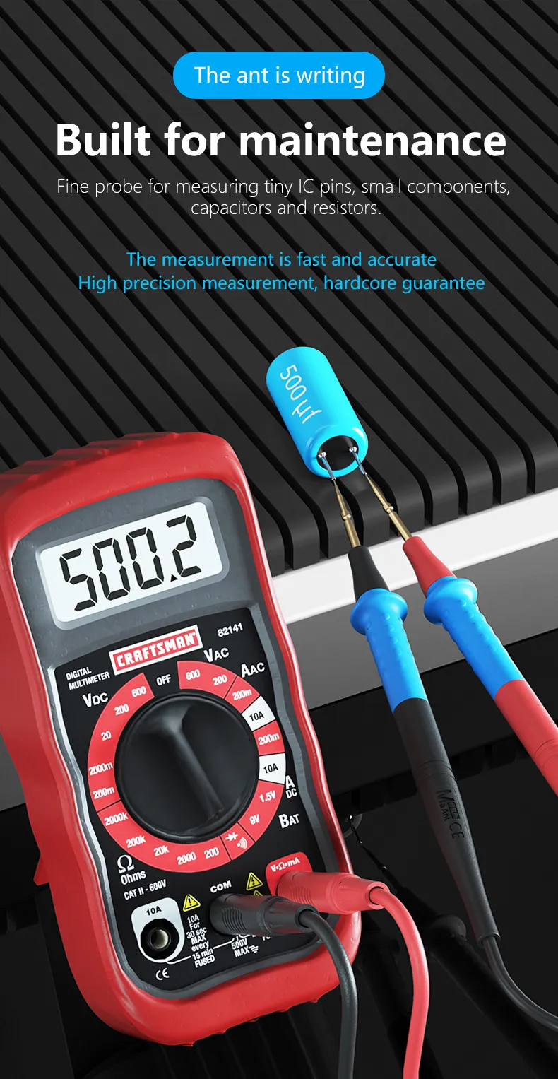 MA ANT P23A Multimeter Test Lead Set 1000V 23A 316 Stainless Steel Silicone Wire Detachable Tips