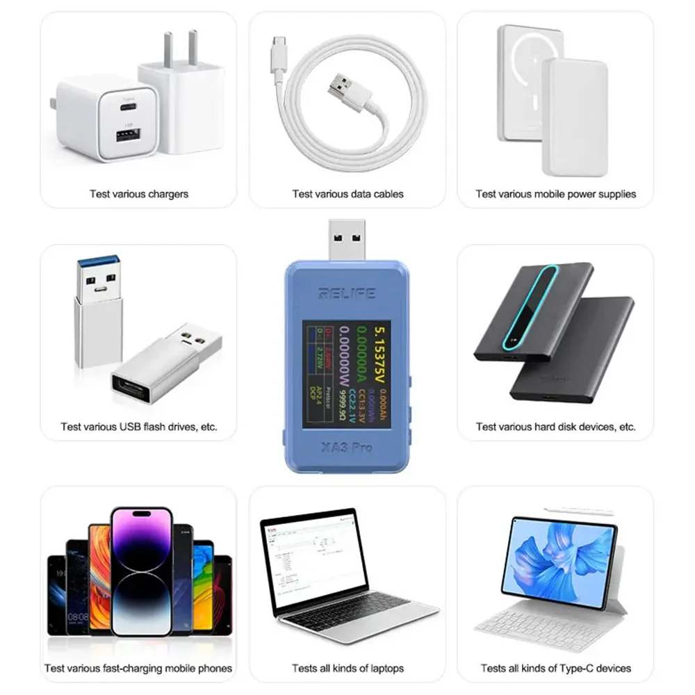 RELIFE XA3 Pro USB Smart Tester PD QC2.0 QC3.0 Fast Charge 6.5A High Current 156W Power Measurement 1.77-inch TFT LCD