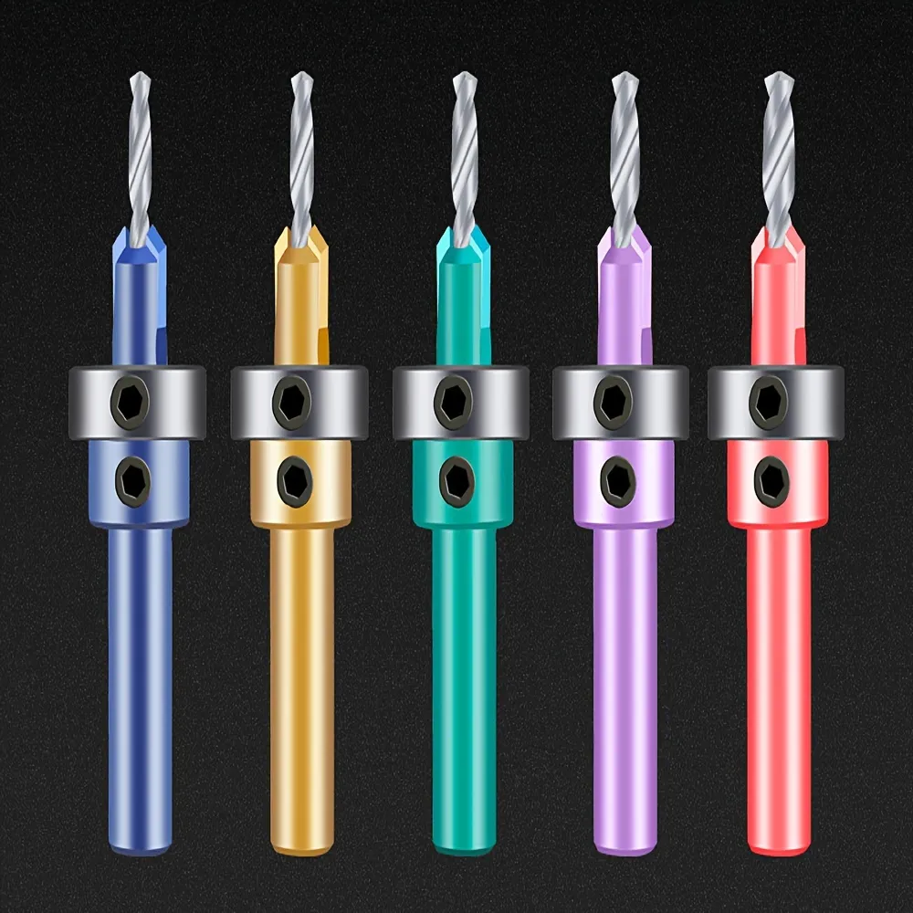5PCS 8mm Shank HSS Precision Countersink Drill Bit Set with Adjustable Depth Stop for Woodworking Plastic Accurate Drilling
