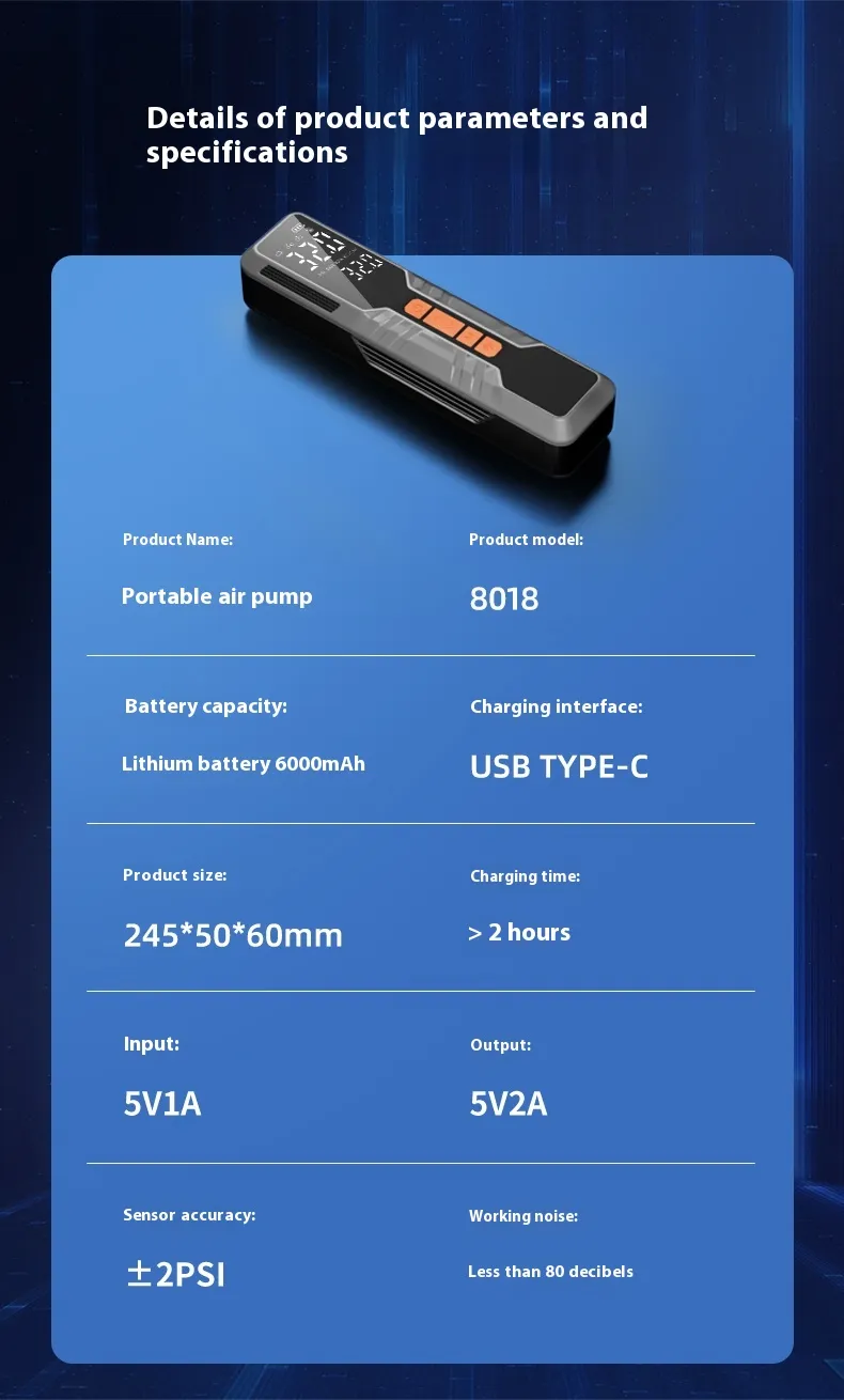 150Psi Portable Smart Electric Air Pump Power Bank Preset Tire Pressure 6000mAh Cordless Dual Digital Display Air Compressor