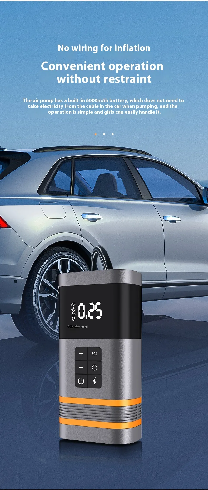 2 In 1 Portable Car Air Pump Emergency Jump Starter Power Bank Inflator with LED Light Fast Inflation Emergency Power Supply