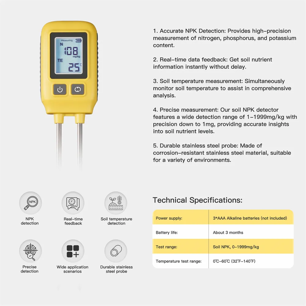 MoesHouse Soil NPK Temperature Detector Sensor Nitrogen Phosphorus Potassium Detector Nutrient Fertility Meter Tester for Garden Farm Greenhouse MoesHouse Soil NPK Temperature Detector Sensor Nitrogen Phosphorus Potassium Detector Nutrient Fertility Meter Tester for Garden Farm Greenhouse