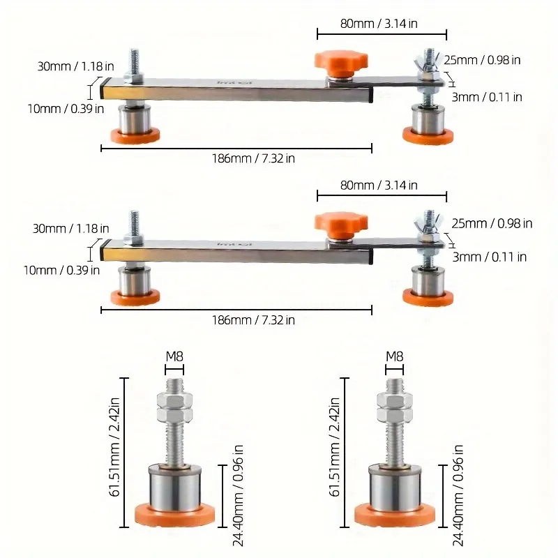 Stainless Steel Adjustable Leveling Feet Mounting Bracket M8 Thread for Miter Saw Furniture Legs