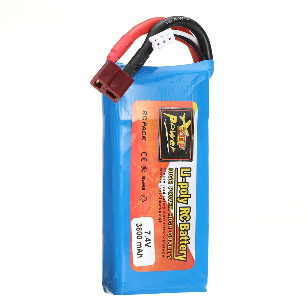 ZOP Power 7.4V 3800mAh 20C 2S Li-poly Battery with T Plug for Wltoys Car 124017 144010 124019 124018 and 144001 Car