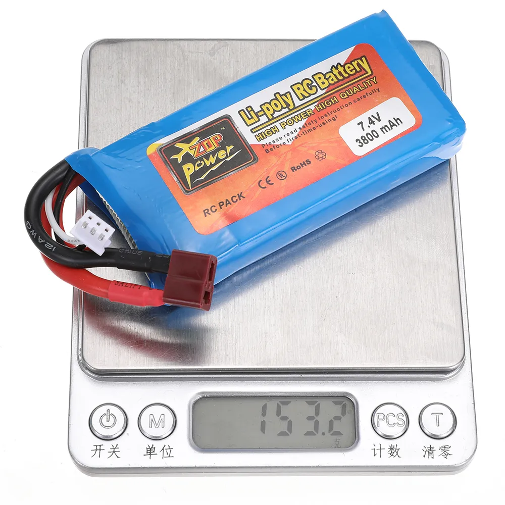ZOP Power 7.4V 3800mAh 20C 2S Li-poly Battery with T Plug for Wltoys Car 124017 144010 124019 124018 and 144001 Car