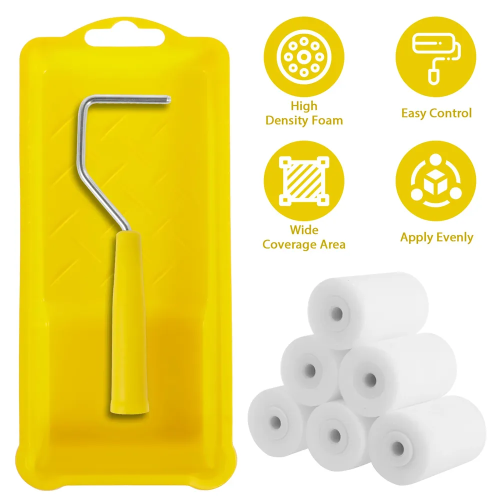 8PCS Mini Foam Paint Roller Set 2-Inch Density 50 with Paint Tray DIY Home Wall Ceiling Repair Easy-Grip Handle
