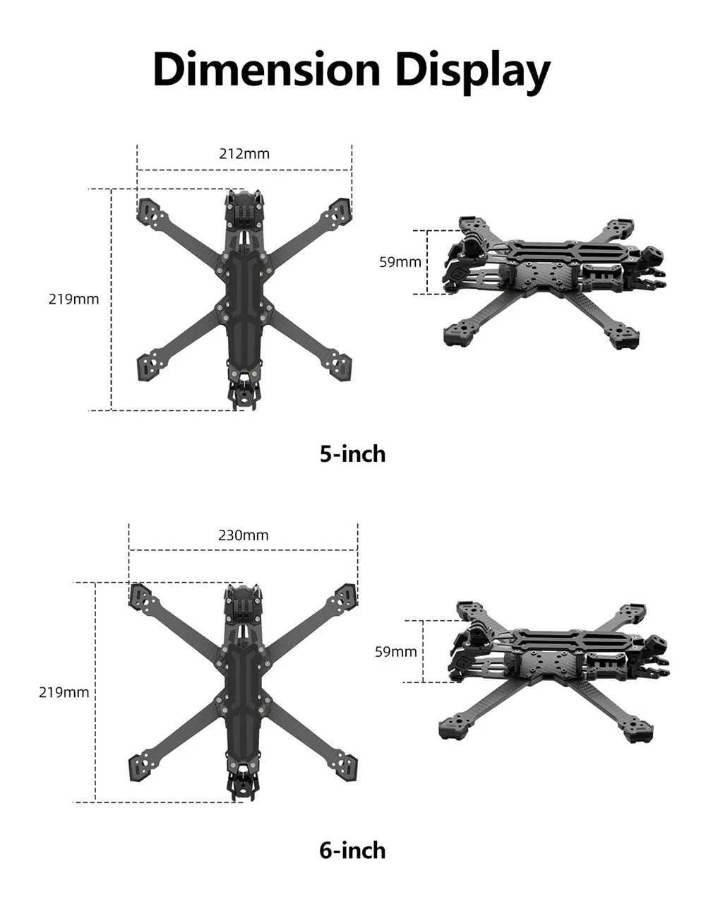 GEPRC Vapor-X 5 Inch/ 6 Inch Carbon Fiber Frame Kit & Frame Arm for RC FPV Racing Drone