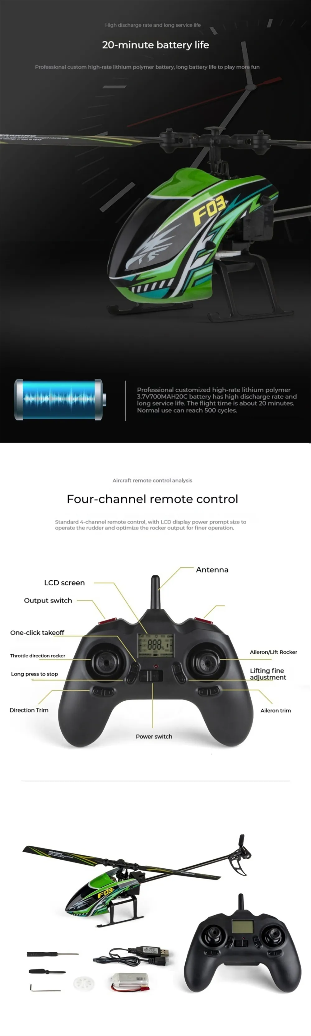 KOOTAI F03 2.4G 4CH 6-Axis Gyro Altitude Hold RC Helicopter RTF