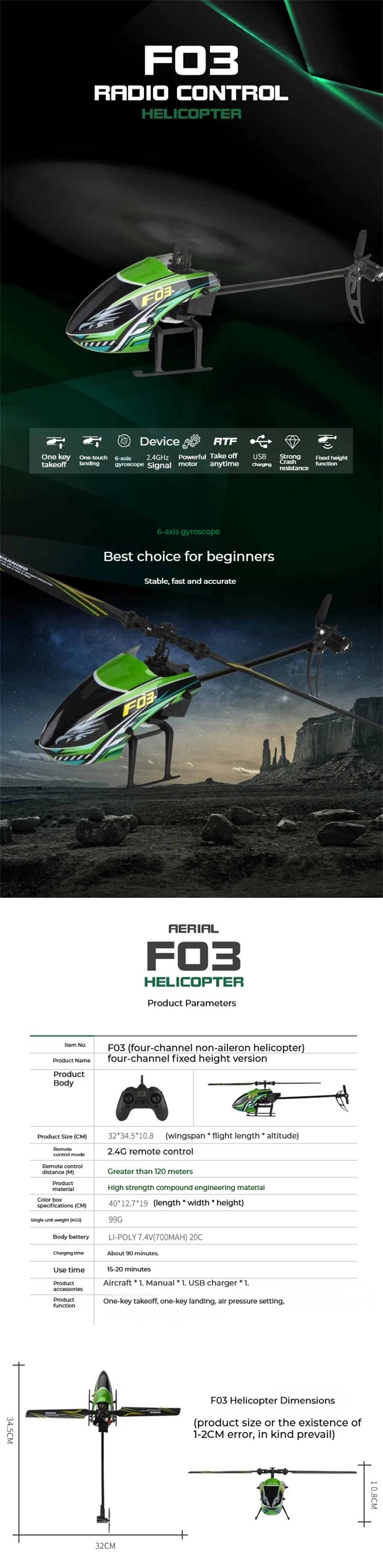 KOOTAI F03 2.4G 4CH 6-Axis Gyro Altitude Hold RC Helicopter RTF