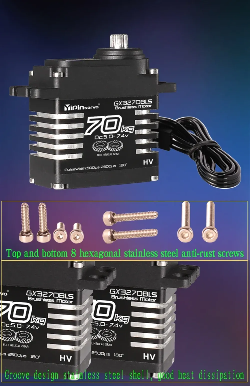 YIPINSERVO GX3270BLS 25T 180¡ã/270¡ã 70 кг Высокий крутящий момент Магнитная индукция IP68 Водонепроницаемый цифровой сервопривод для 1/8 1/10 RC Ca YIPINSERVO GX3270BLS 25T 180¡ã/270¡ã 70 кг Высокий крутящий момент Магнитная индукция IP68 Водонепроницаемый цифровой сервопривод для 1/8 1/10 RC Ca