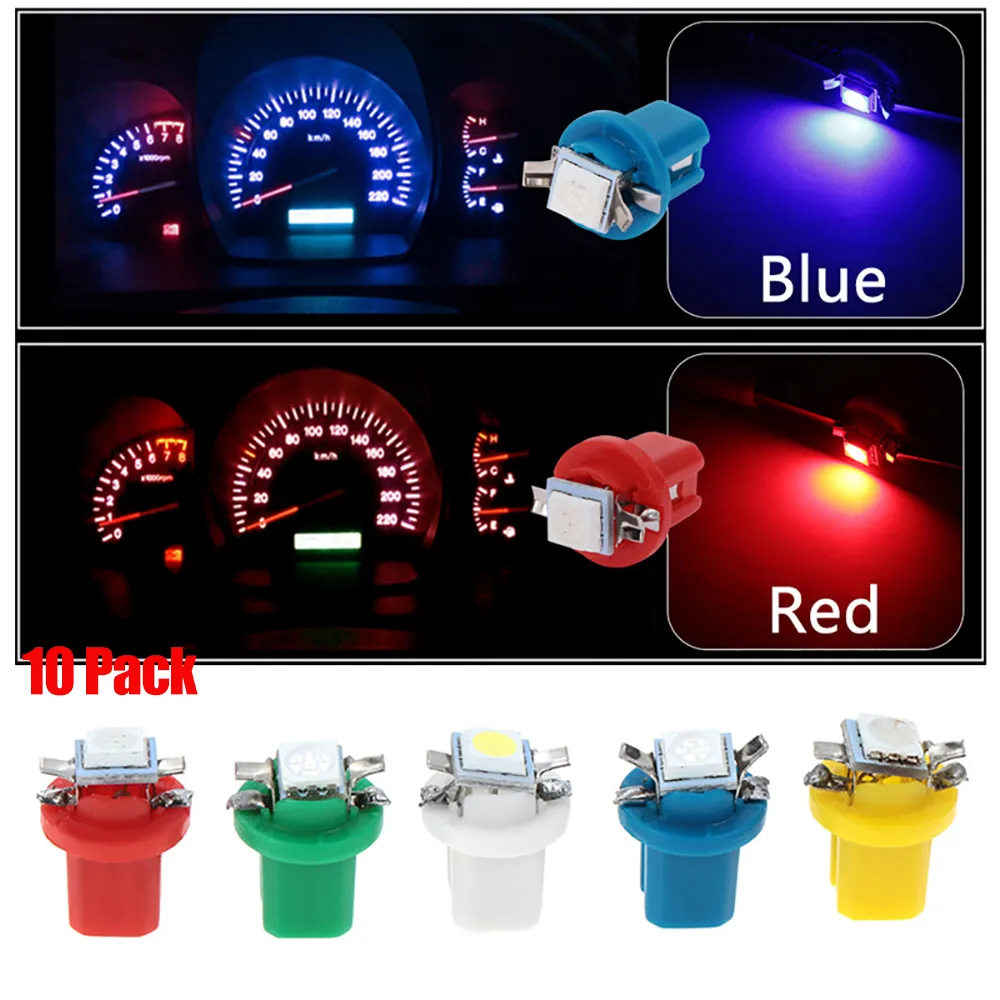 10 Pack LED Car Indicator Lights T5 B8.5d Width Light 5050SMD 1 LED Instrument Light Instrument Panel Light Bulbs