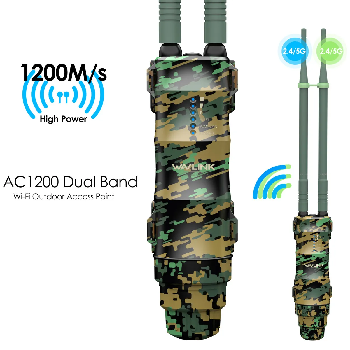 WAVLINK AC1200 Dual Band Outdoors Router 200M Long Range Access Point WiFi Extender with PoE IP67 Waterproof 2x7dBi High-Gain Antennas