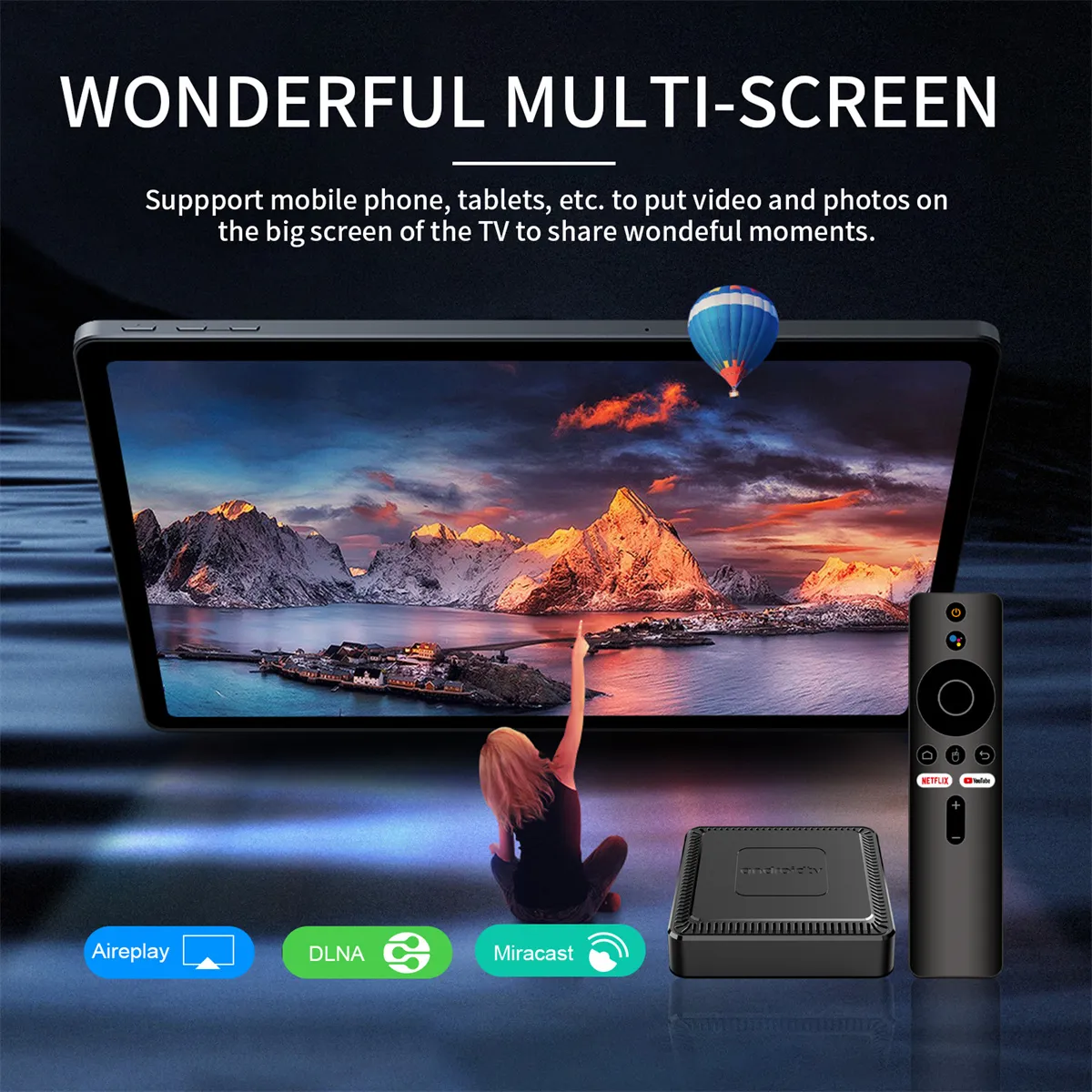 Q7 2+8G 4K Android10.0 TV Box Quad-core Allwinner H313 Support WiFi6&BT4.0 Media Player HDR10 Set Top Box with Voice Remote Control