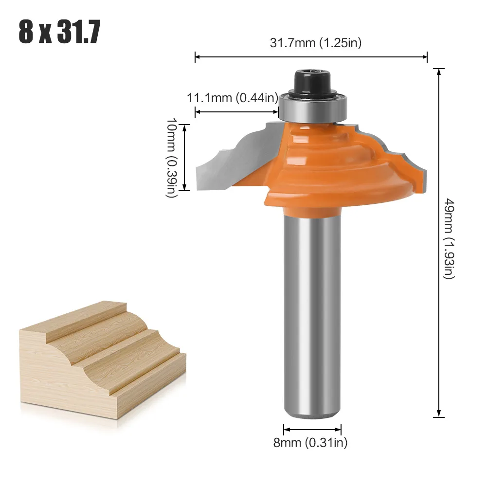 4PCS 8mm Shank Roman Ogee Edge Forming Router Bit Set Classical and Bead Molding and Edging Router Bit 25.4mm/31.7mm/38mm/50mm Cutting Dia