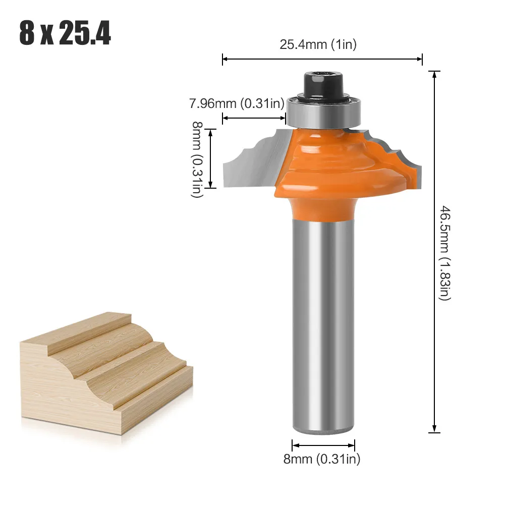 4PCS 8mm Shank Roman Ogee Edge Forming Router Bit Set Classical and Bead Molding and Edging Router Bit 25.4mm/31.7mm/38mm/50mm Cutting Dia