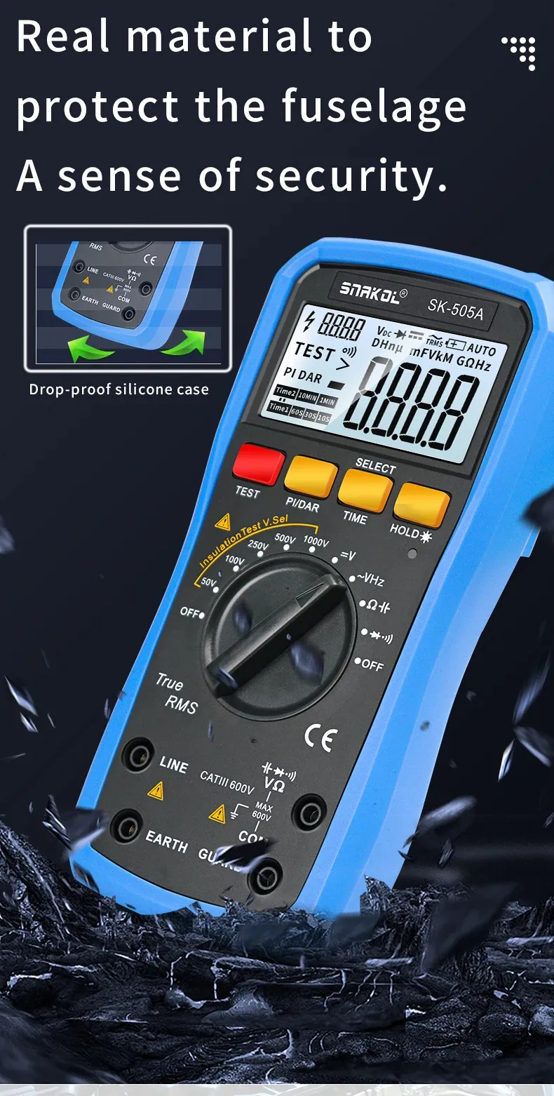 Snakol SK-505A 2in1 Digital Multimeter Insulation Resistance Tester 1000V Megohmmeter Backlit LCD PI/DAR Testing High Accuracy