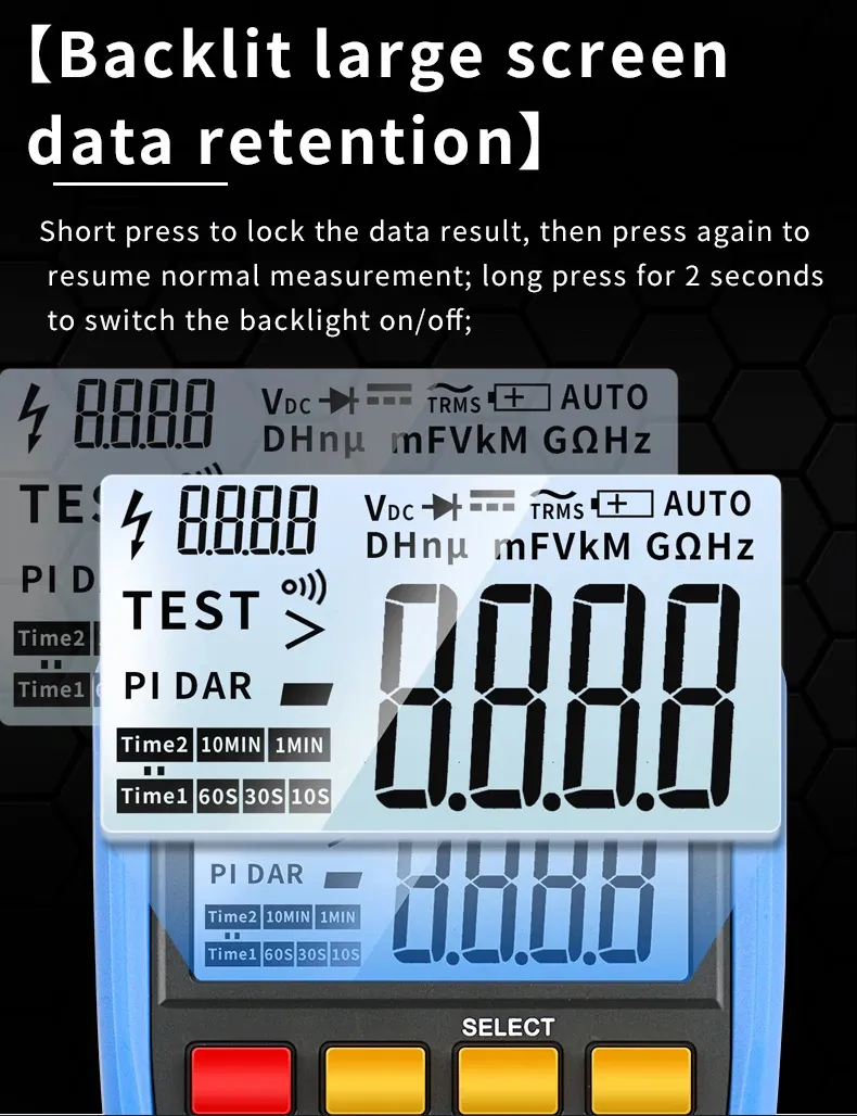 Snakol SK-505A 2in1 Digital Multimeter Insulation Resistance Tester 1000V Megohmmeter Backlit LCD PI/DAR Testing High Accuracy
