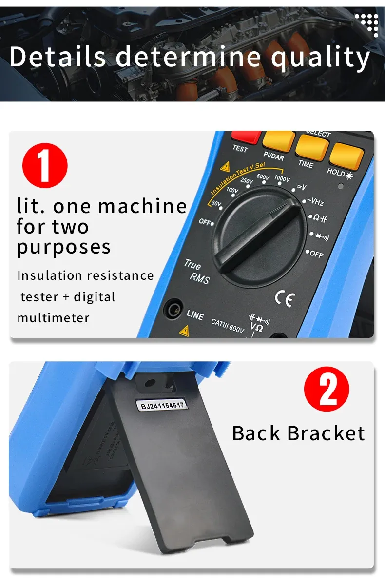Snakol SK-505A 2in1 Digital Multimeter Insulation Resistance Tester 1000V Megohmmeter Backlit LCD PI/DAR Testing High Accuracy