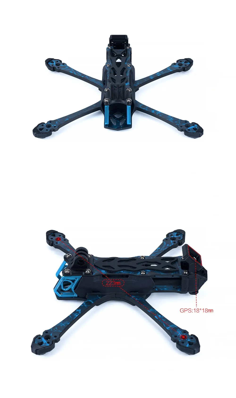 Asixflying Manta 5 SE 223mm Wheelbase T700 Carbon Fiber Plate Frame Kit Compatible DJI O3/19mm Camera for FPV Racing Drones