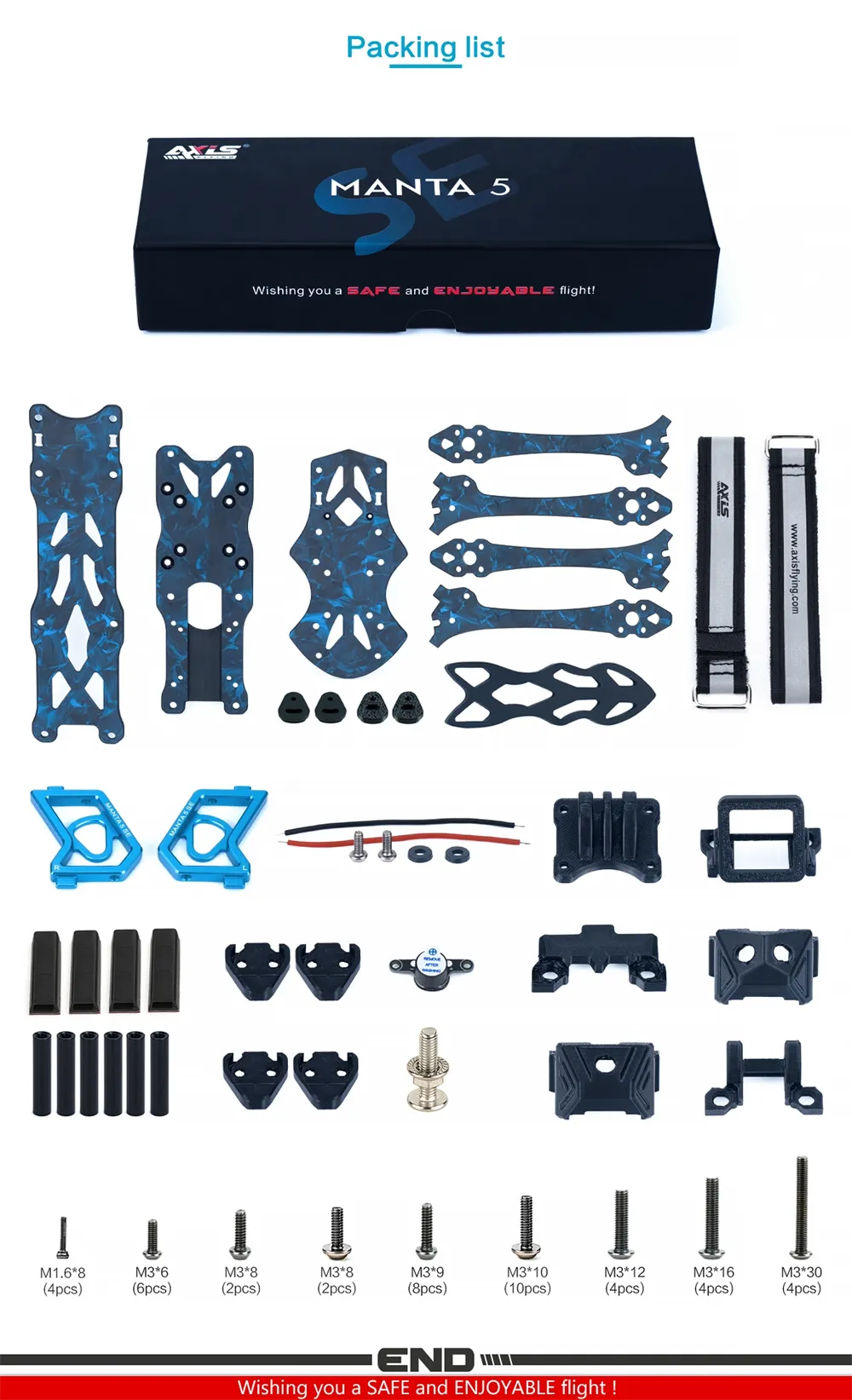 Asixflying Manta 5 SE 223mm Wheelbase T700 Carbon Fiber Plate Frame Kit Compatible DJI O3/19mm Camera for FPV Racing Drones