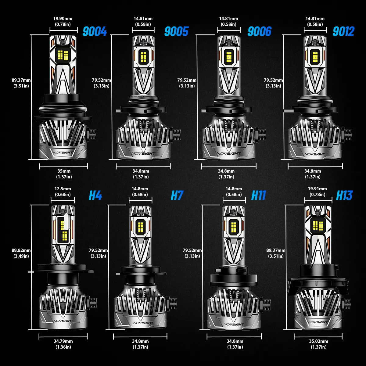 Novsight A500-N95 2PCS 130W 30000LM LED Headlight Bulbs 6500K Bright White Car Front LED Headlights IP68 Waterproof Level
