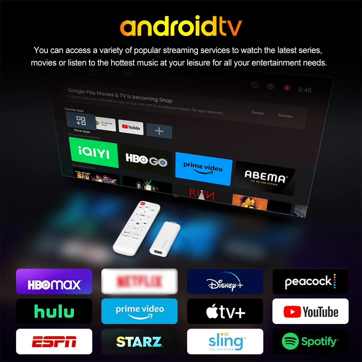 H96Max 2+16G H313 Smart TV Stick Android 10.0 3D 4K UHD Support WiFi6 & BT5.0 Media Player Google TV Receiver Set Top Box
