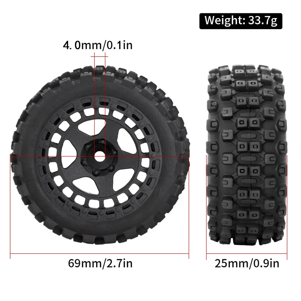 4PCS Upgraded Tires Wheel Rims for Arrma 1/18 2S Typhon Grom RC Cars Vehicles Models Spare Parts Accessories
