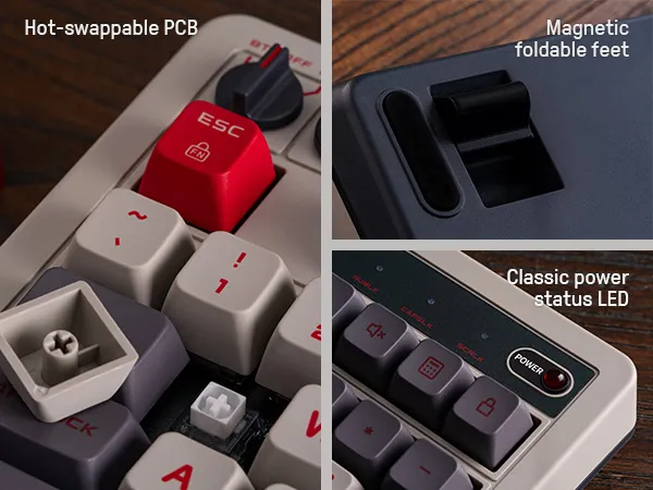 8BitDo Retro108 Tri-mode Mechanical Gaming Keyboard 108 Keys with Programmable Keys Top-mount Structure Hot Swappable PBT Dye-Sublimation N-Key Rollover E-sports PC Gamer Keyboards