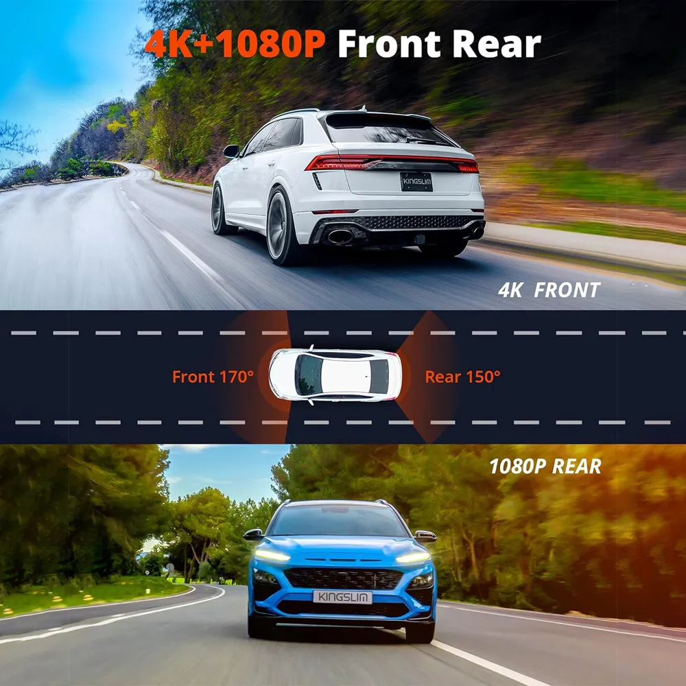 HD 4K Front Rear Dual Lens Car Dash Cam Wifi Driving Recorder ADAS GPS Track Car DVR