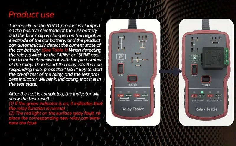 12V LED Car Battery & Relay Tester Quick Diagnostic Tool for Automotive Electrical Problems Supports 4/ 5 Pin Relays