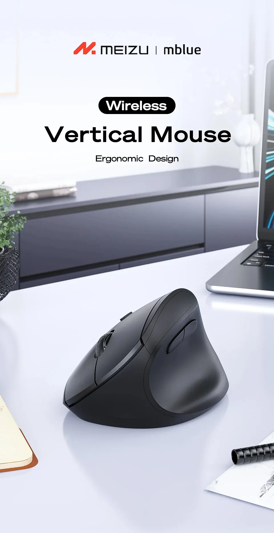 MBlue M206 PRO Wireless Gaming Mouse 800-4000DPI Silent Button Optical Vertical Ergonomic Gamer Mice for Desktop PC Laptop Computer
