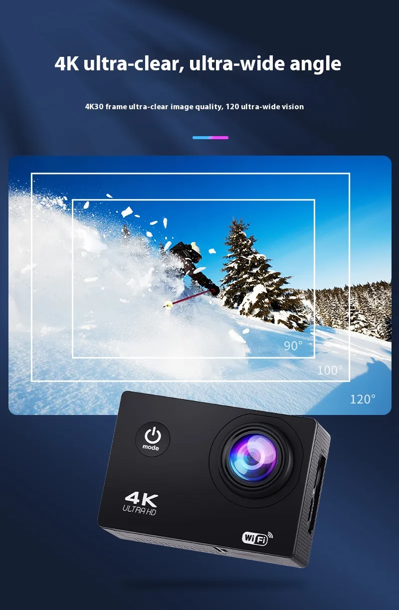 AUSEK 4K 30FPS HD Action Camera 30M Waterproof Protection Sports Camera Support WIFI for Mountain Climbing Scuba Diving Skiing