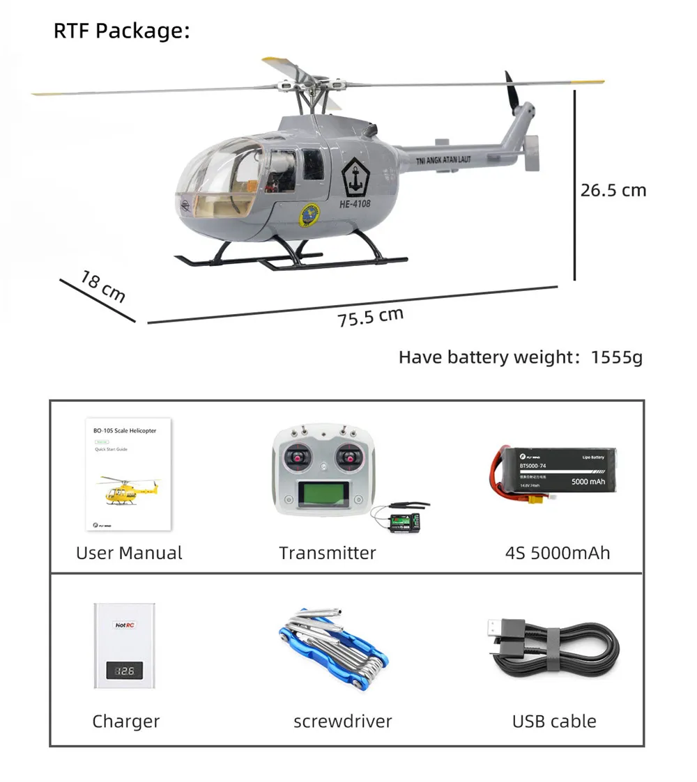 FLY WING BO-105 450L 6CH GPS Stabilized Scale RC Helicopter RTF With H1 Flight Controller FLY WING BO-105 450L 6CH GPS Stabilized Scale RC Helicopter RTF With H1 Flight Controller