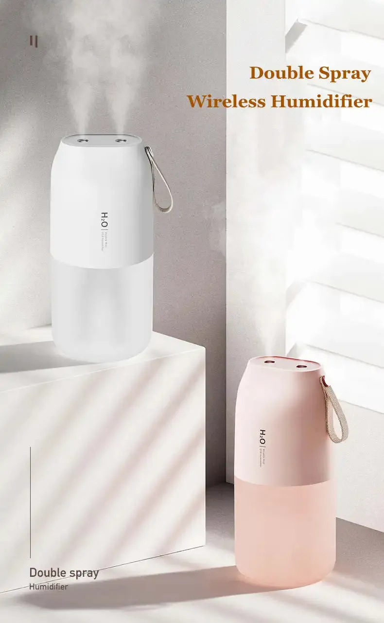 Vissko Portable Night Light Humidifier USB Rechargeable Dual Mist Air Humidifier 300ml Cool Mist Diffuser Car Air Purifier Mini Air Freshener
