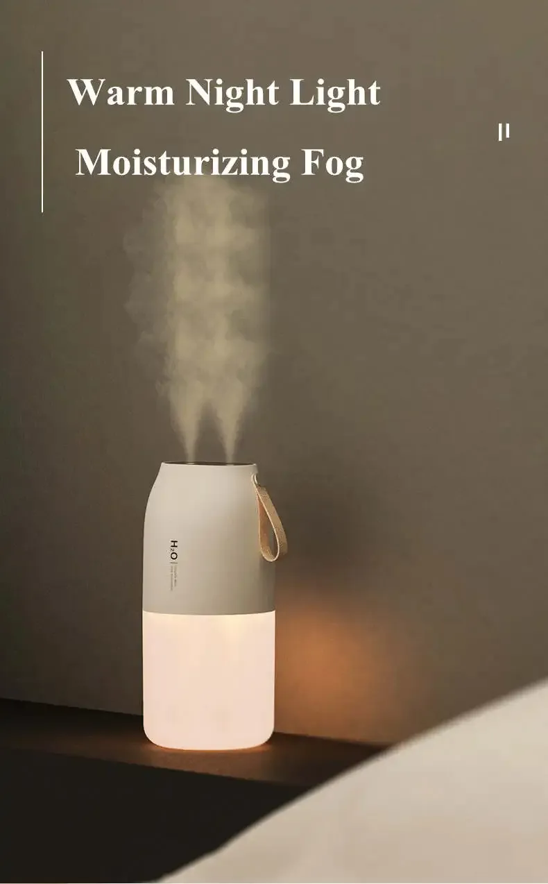 Vissko Portable Night Light Humidifier USB Rechargeable Dual Mist Air Humidifier 300ml Cool Mist Diffuser Car Air Purifier Mini Air Freshener