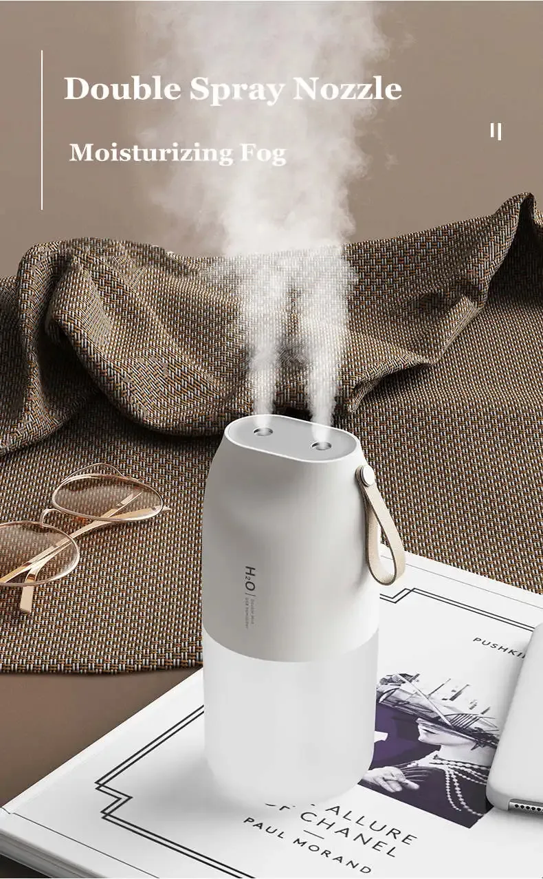 Vissko Portable Night Light Humidifier USB Rechargeable Dual Mist Air Humidifier 300ml Cool Mist Diffuser Car Air Purifier Mini Air Freshener