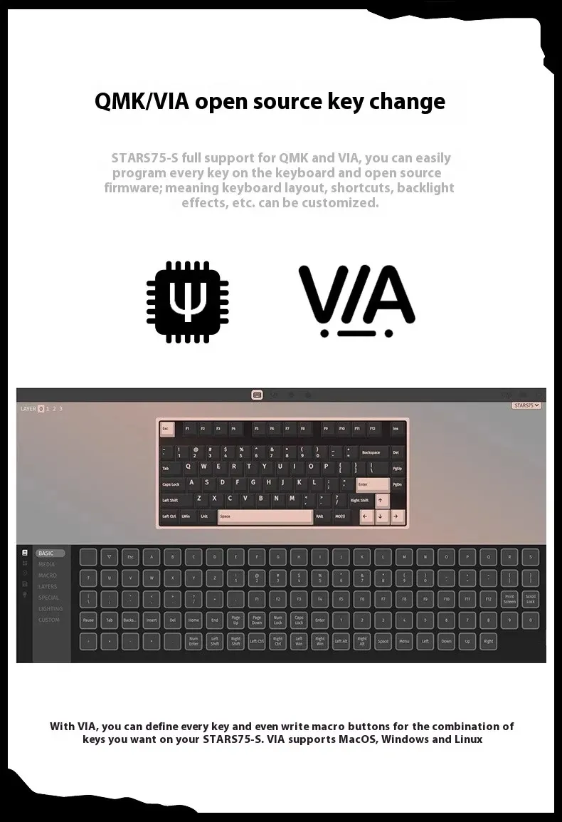 WEIKAV Stars-75 Mechanical Keyboard 3-mode Wireless Aluminum Alloy 75% Layout Gasket Structure Hot-swap RGB Customized Gaming Keybaord