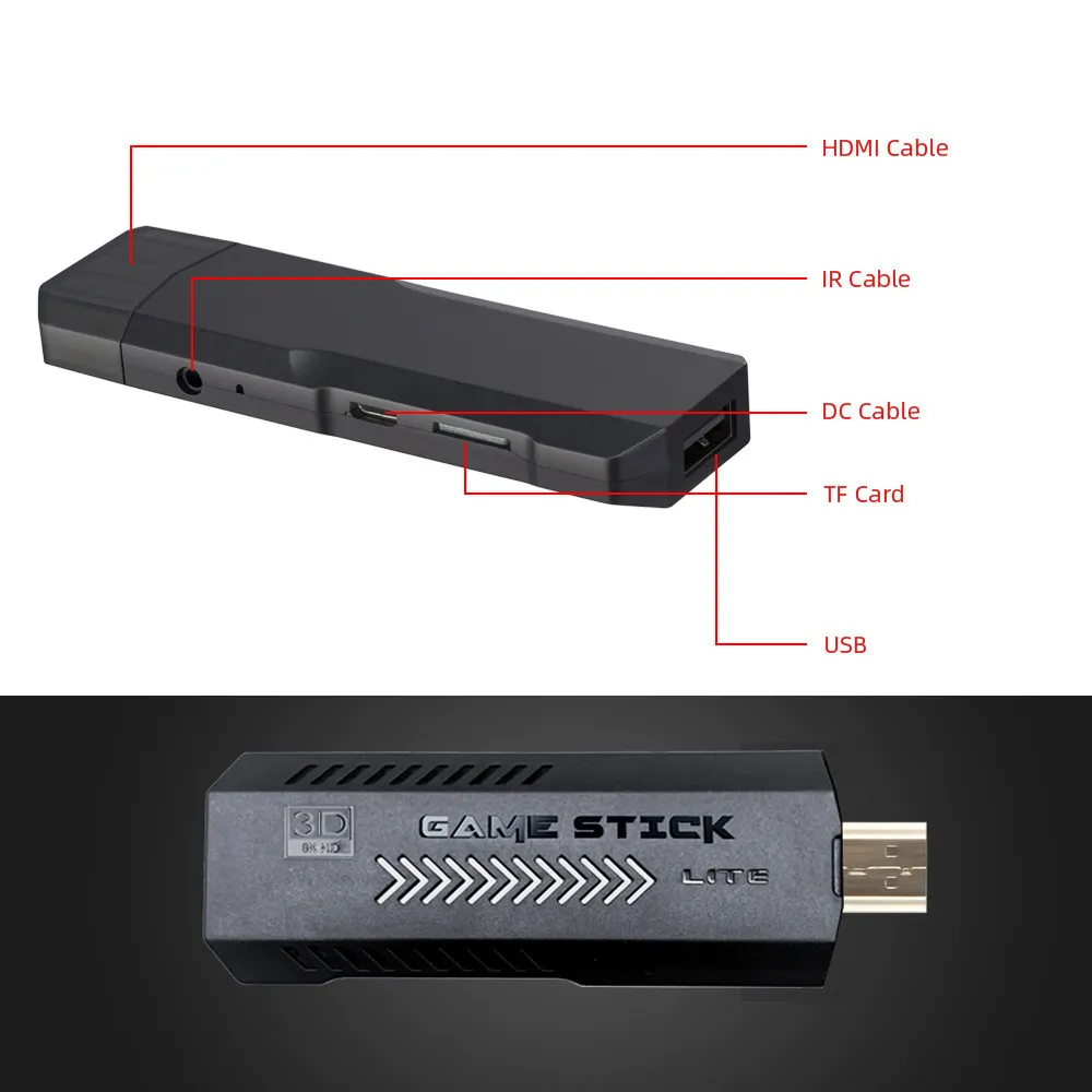 M10 256GB Game Stick HD 4K 3D Console Dual Wireless Controller 58000+ Games TV Game Console Support HD Output