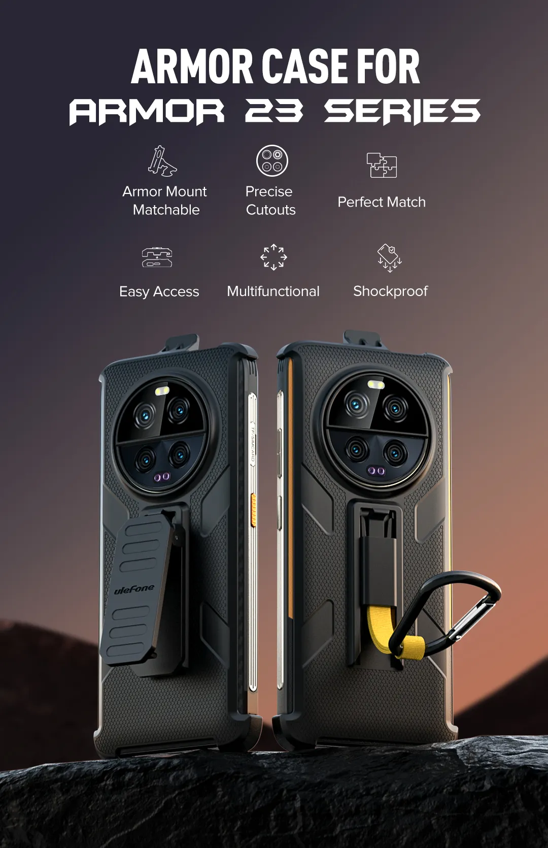 Оригинальный многофункциональный защитный кожаный чехол Ulefone с задней клипсой и карабином для серии Ulefone Armor 23